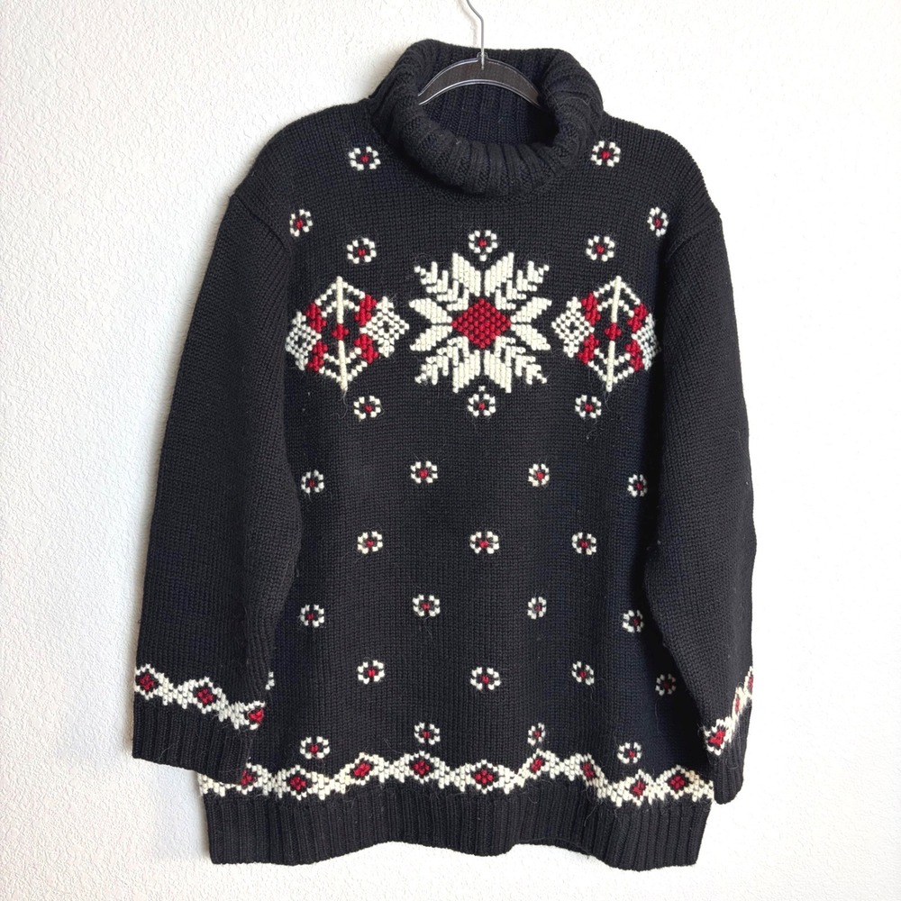 Jones New York Sport Wool Mohair Snowflake Turtleneck Sweater Black 2X